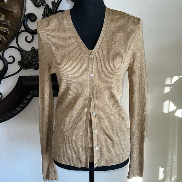 Ralph Lauren Women's Piece Gold Metallic Sparkly Sweater Set
